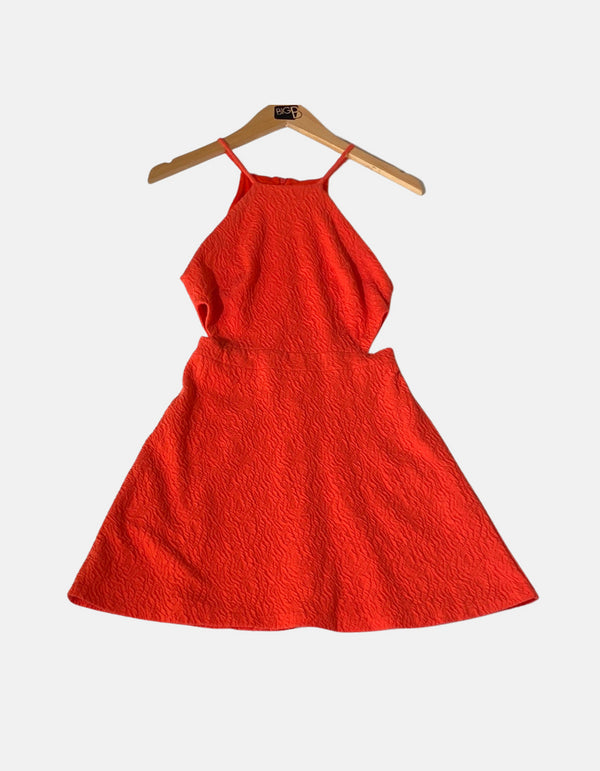 Halter-Neck Textured Red Dress